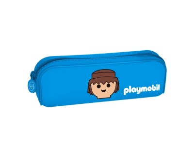 Dohe Playmobil Portatodo de Silicona - Cierre con Cremallera y Tirador de Goma - Color Azul