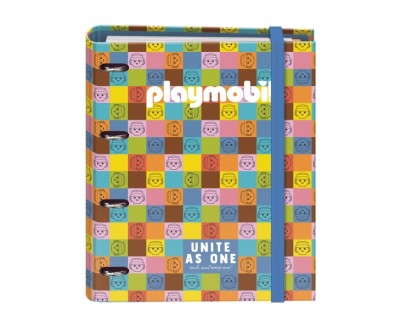 Dohe Playmobil Unite as One Carpeta de 4 Anillas Mixtas de 35mm con Recambio de 100 Hojas - Formato Folio - Cierre con Goma - Incluye 4 Separadores y Sobre de Polipropileno