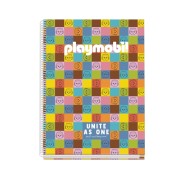 Dohe Playmobil Unite As One Cuaderno Espiral A4 100 Hojas Microperforadas Cuadricula 5mm - Tapa Dura Carton Forrado - Bandas de Color