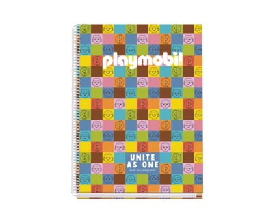 Dohe Playmobil Unite As One Cuaderno Espiral A4 100 Hojas Microperforadas Cuadricula 5mm - Tapa Dura Carton Forrado - Bandas de Color