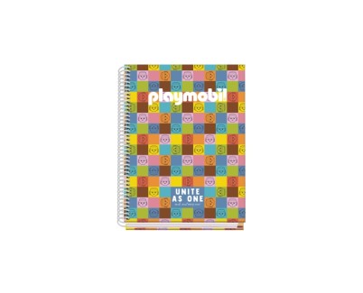 Dohe Playmobil Unite As One Cuaderno Espiral A5 100 Hojas Cuadricula 5mm - Tapa Dura Impresa a todo Color y Plastificada en Brillo - Bandas de Color