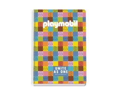 Dohe Playmobil Unite As One Cuaderno Espiral Folio 80 Hojas Cuadricula 4mm con Margen - Tapa Rigida Impresa a todo Color y Plastificada en Brillo - Guardas Impresas