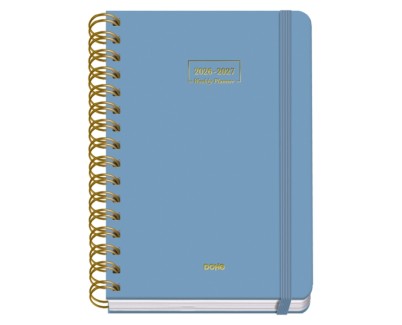 Dohe Premium Agenda Escolar 26/27 - Formato A5 - Dia Pagina - Papel Offset Ahuesado 80g - Cubierta de Carton Plastificado - Espiral Metalica Doble - Goma - 15x21x4cm - Color Azul