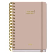 Dohe Premium Agenda Escolar 26/27 - Formato A5 - Dia Pagina - Papel Offset Ahuesado 80g - Cubierta de Carton Plastificado - Espiral Metalica Doble - Goma - 15x21x4cm - Color Beige