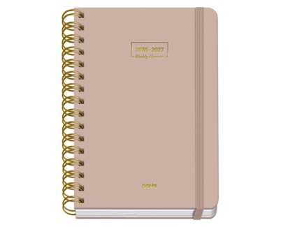 Dohe Premium Agenda Escolar 26/27 - Formato A5 - Dia Pagina - Papel Offset Ahuesado 80g - Cubierta de Carton Plastificado - Espiral Metalica Doble - Goma - 15x21x4cm - Color Beige