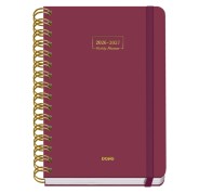 Dohe Premium Agenda Escolar 26/27 - Formato A5 - Dia Pagina - Papel Offset Ahuesado 80g - Cubierta de Carton Plastificado - Espiral Metalica Doble - Goma - 15x21x4cm - Color Burdeos
