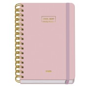 Dohe Premium Agenda Escolar 26/27 - Formato A5 - Dia Pagina - Papel Offset Ahuesado 80g - Cubierta de Carton Plastificado - Espiral Metalica Doble - Goma - 15x21x4cm - Color Rosa