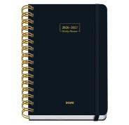 Dohe Premium Agenda Escolar 26/27 - Formato A5 - Semana Vista - Papel Offset Ahuesado 80g - Cubierta de Carton Plastificado - Espiral Metalica Doble - Goma - 15x21x2cm - Color Negro