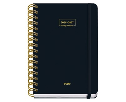 Dohe Premium Agenda Escolar 26/27 - Formato A5 - Semana Vista - Papel Offset Ahuesado 80g - Cubierta de Carton Plastificado - Espiral Metalica Doble - Goma - 15x21x2cm - Color Negro