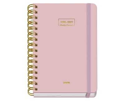 Dohe Premium Agenda Escolar 26/27 - Formato A5 - Semana Vista - Papel Offset Ahuesado 80g - Cubierta de Carton Plastificado - Espiral Metalica Doble - Goma - 15x21x2cm - Color Rosa