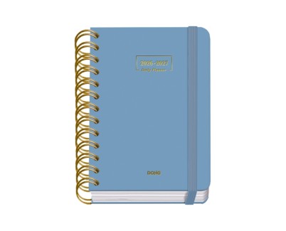 Dohe Premium Agenda Escolar 26/27 - Formato A6 - Dia Pagina - Papel Offset Ahuesado 80g - Cubierta de Carton Plastificado - Espiral Metalica Doble - Goma - 12x17x3cm - Color Azul