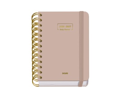 Dohe Premium Agenda Escolar 26/27 - Formato A6 - Dia Pagina - Papel Offset Ahuesado 80g - Cubierta de Carton Plastificado - Espiral Metalica Doble - Goma - 12x17x3cm - Color Beige