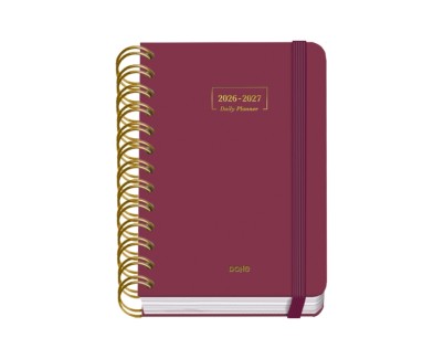 Dohe Premium Agenda Escolar 26/27 - Formato A6 - Dia Pagina - Papel Offset Ahuesado 80g - Cubierta de Carton Plastificado - Espiral Metalica Doble - Goma - 12x17x3cm - Color Burdeos