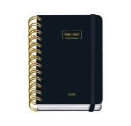 Dohe Premium Agenda Escolar 26/27 - Formato A6 - Dia Pagina - Papel Offset Ahuesado 80g - Cubierta de Carton Plastificado - Espiral Metalica Doble - Goma - 12x17x3cm - Color Negro