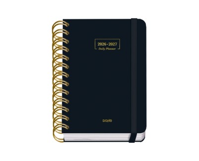 Dohe Premium Agenda Escolar 26/27 - Formato A6 - Dia Pagina - Papel Offset Ahuesado 80g - Cubierta de Carton Plastificado - Espiral Metalica Doble - Goma - 12x17x3cm - Color Negro