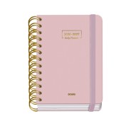 Dohe Premium Agenda Escolar 26/27 - Formato A6 - Dia Pagina - Papel Offset Ahuesado 80g - Cubierta de Carton Plastificado - Espiral Metalica Doble - Goma - 12x17x3cm - Color Rosa