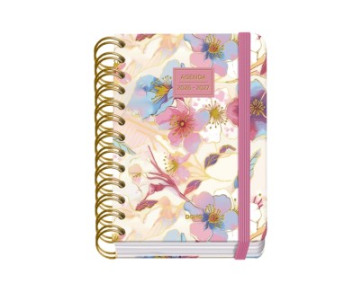 Dohe Premium Magnolia Agenda Escolar 26/27 - Formato A6 - Dia Pagina - Papel Offset Ahuesado 80g - Cubierta de Carton Plastificado - Espiral Metalica Doble - Goma - 12x17x3cm - Multicolor