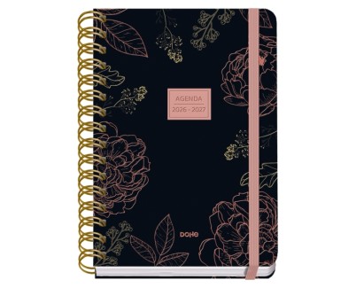 Dohe Premium Noir Agenda Escolar 26/27 - Formato A5 - Dia Pagina - Papel Offset Ahuesado 80g - Cubierta de Carton Plastificado - Espiral Metalica Doble - Goma - 15x21x4cm - Color Negro