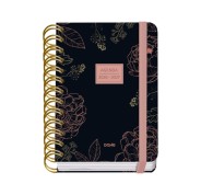 Dohe Premium Noir Agenda Escolar 26/27 - Formato A6 - Dia Pagina - Papel Offset Ahuesado 80g - Cubierta de Carton Plastificado - Espiral Metalica Doble - Goma - 12x17x3cm - Color Negro