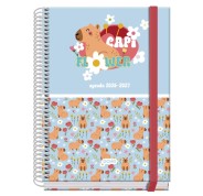 Dohe Prime Capi Flower Agenda Escolar 26/27 - Formato A5 - Dia Pagina - Papel Offset Ahuesado 70g - Cubierta de Carton Plastificado - Espiral - Goma - 15x21x4cm - Multicolor