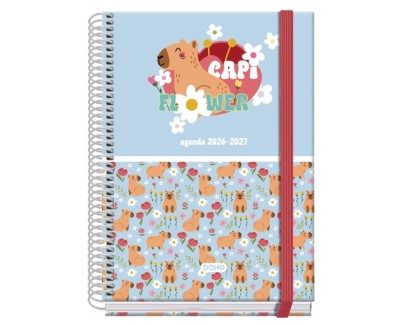 Dohe Prime Capi Flower Agenda Escolar 26/27 - Formato A5 - Semana Vista - Papel Offset Ahuesado 70g - Cubierta de Carton Plastificado - Espiral - Goma - 15x21x2cm - Multicolor