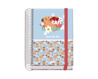 Dohe Prime Capi Flower Agenda Escolar 26/27 - Formato A6 - Dia Pagina - Papel Offset Ahuesado 70g - Cubierta de Carton Plastificado - Espiral - Goma - 12x17x3cm - Multicolor