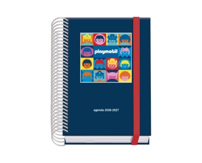 Dohe Prime Playmobil Agenda Escolar 26/27 - Formato A6 - Dia Pagina - Papel Offset Ahuesado 70g - Cubierta de Carton Plastificado - Espiral - Goma - 12x17x3cm - Color Azul Marino