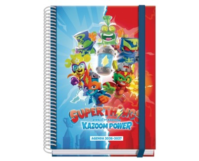Dohe Prime Superthings Agenda Escolar 26/27 - Formato A5 - Semana Vista - Papel Offset Ahuesado 70g - Cubierta de Carton Plastificado - Espiral - Goma - 15x21x2cm - Multicolor