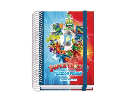 Dohe Prime Superthings Agenda Escolar 26/27 - Formato A6 - Dia Pagina - Papel Offset Ahuesado 70g - Cubierta de Carton Plastificado - Espiral - Goma - 12x17x3cm - Multicolor