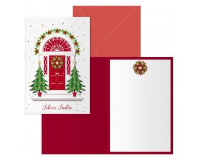 Dohe Red Door Pack de 6 Tarjetas de Felicitacion Navide&ntilde;a con Sobre - Tama&ntilde;o Cerrada 11.5x17cm, Abierta 23x17cm - Papel Offset - Impresas a todo Color