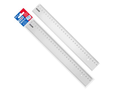 Dohe Regla de 30cm - Plastico Inyectado Transparente Cristal - Cantos Biselados y con Reborde - en Bolsa Individual