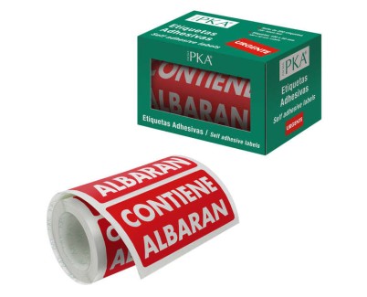 Dohe Rollo de 200 Etiquetas Adhesivas Contiene Albaran - 100x50mm - Letras Blancas sobre Fondo Rojo - Ideal para Expedicion de Paquetes