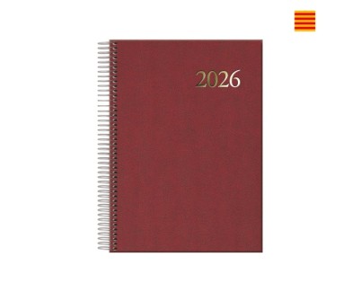 Dohe Segovia Agenda Anual Espiral en Catalan - Dia Pagina - Sabado y Domingo misma Pagina - Tamaño 14x20cm - Color Burdeos