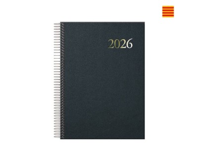 Dohe Segovia Agenda Anual Espiral en Catalan - Dia Pagina - Sabado y Domingo misma Pagina - Tamaño 14x20cm - Color Negro