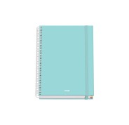 Dohe Serenity Cuaderno Espiral A5 100 Hojas Cuadricula 5mm - Tapa Dura Impresa a todo Color y Plastificada en Brillo - Bandas de Color - Cierre de Goma - Color Verde