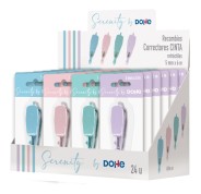 Dohe Serenity Expositor con 24 Recambios de Cinta Correctora - 5mm x 6m - Retractil - Colores Surtidos