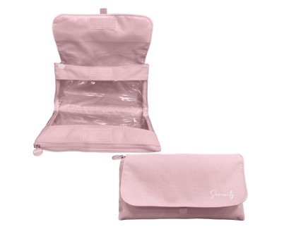 Dohe Serenity Portatodo Doble - Solapa con Bolsillo Interior - Cremallera - Ventanas Transparentes - Poliester - 22x11x6cm - Color Rosa