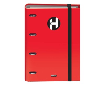 Dohe Serie Icon Carpeta de 4 Anillas Formato A4 con Recambio de 100 Hojas de 90 gr y 4 Taladros - Cierre con Goma Elastica - Anillas de 35mm - Color Rojo