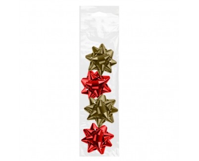 Dohe Shiny Pack de 4 Lazos para Regalo - Forma de Estrella - Tamaño 6.5cm - Colores Rojo y Oro