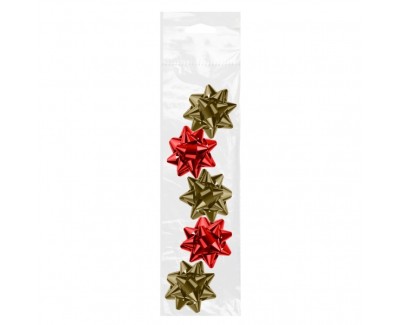 Dohe Shiny Pack de 5 Lazos para Regalo - Forma de Estrella - Tama&ntilde;o 5.6cm - Colores Rojo y Oro