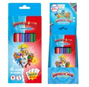 Dohe Superthings Expositor con 12 Cajas de 12 Lapices de Colores - Forma Hexagonal - Mina de 2.8mm - Plantillas para Colorear Incluidas - Madera Roja - Colores Surtidos