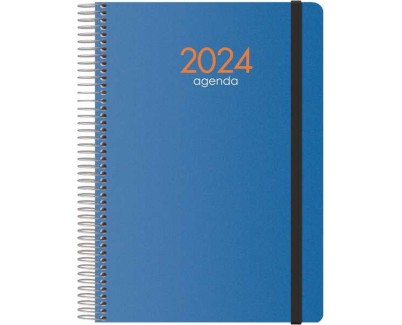 Dohe Syncro Agenda Anual - Semana Vista - Cubierta de Plastico - Cierre con Goma Elastica - Tamaño 15x21cm - Color Azul