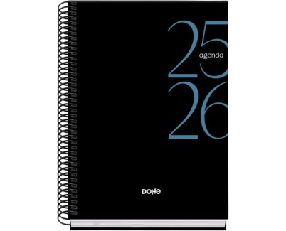 Dohe System Agenda Escolar 25/26 Espiral A5 - Dia Pagina - Papel 70g/m2 - Cubierta de Carton Plastificado - Color Negro