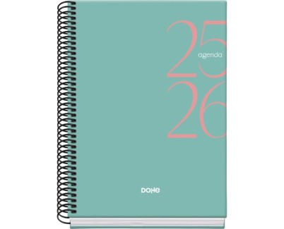 Dohe System Agenda Escolar 25/26 Espiral A5 - Dia Pagina - Papel 70g/m2 - Cubierta de Carton Plastificado - Color Verde