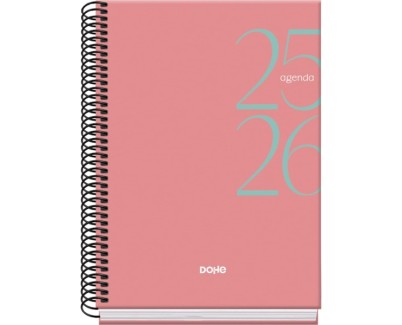 Dohe System Agenda Escolar 25/26 Espiral A5 - Semana Vista - Papel 70g/m2 - Cubierta de Carton Plastificado - Color Rosa