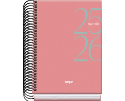 Dohe System Agenda Escolar 25/26 Espiral A6 - Dia Pagina - Papel 70g/m2 - Cubierta de Carton Plastificado - Color Rosa