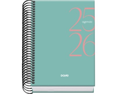 Dohe System Agenda Escolar 25/26 Espiral A6 - Dia Pagina - Papel 70g/m2 - Cubierta de Carton Plastificado - Color Verde