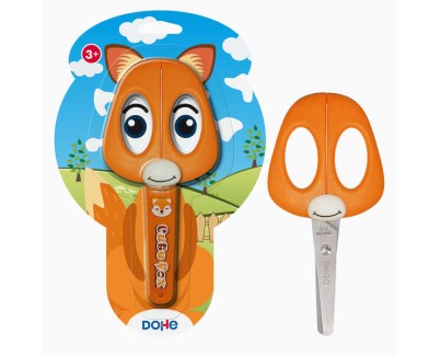 Dohe Tijera Escolar para Ni&ntilde;os - Acero Inoxidable - Puntas Redondeadas - Funda para las Hojas - Dise&ntilde;o Zorro