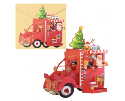 Dohe Truck Tarjeta 3D de Felicitacion Navideña con Sobre - Tamaño 14.5x11cm - Impresas a todo Color