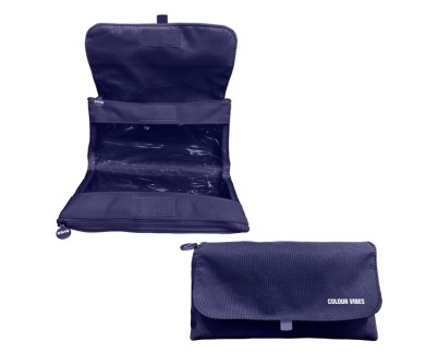 Dohe Vibes Portatodo Doble - Solapa con Bolsillo Interior - Cremallera - Ventanas Transparentes - Poliester - 22x11x6cm - Color Azul Oscuro